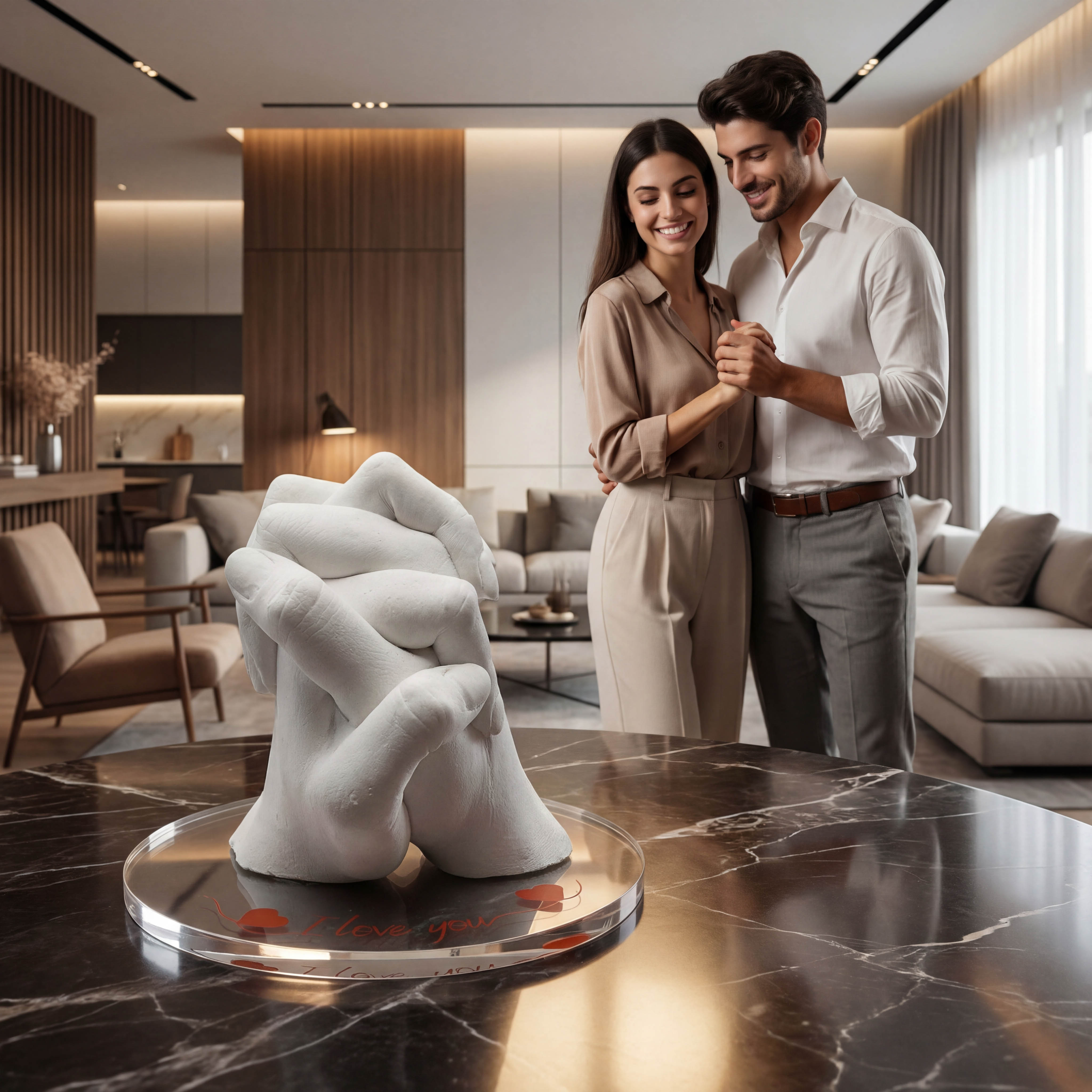 I Love You Hand Casting Kit. Romantic Couple Keepsake with Transparent Pedestal Display Base