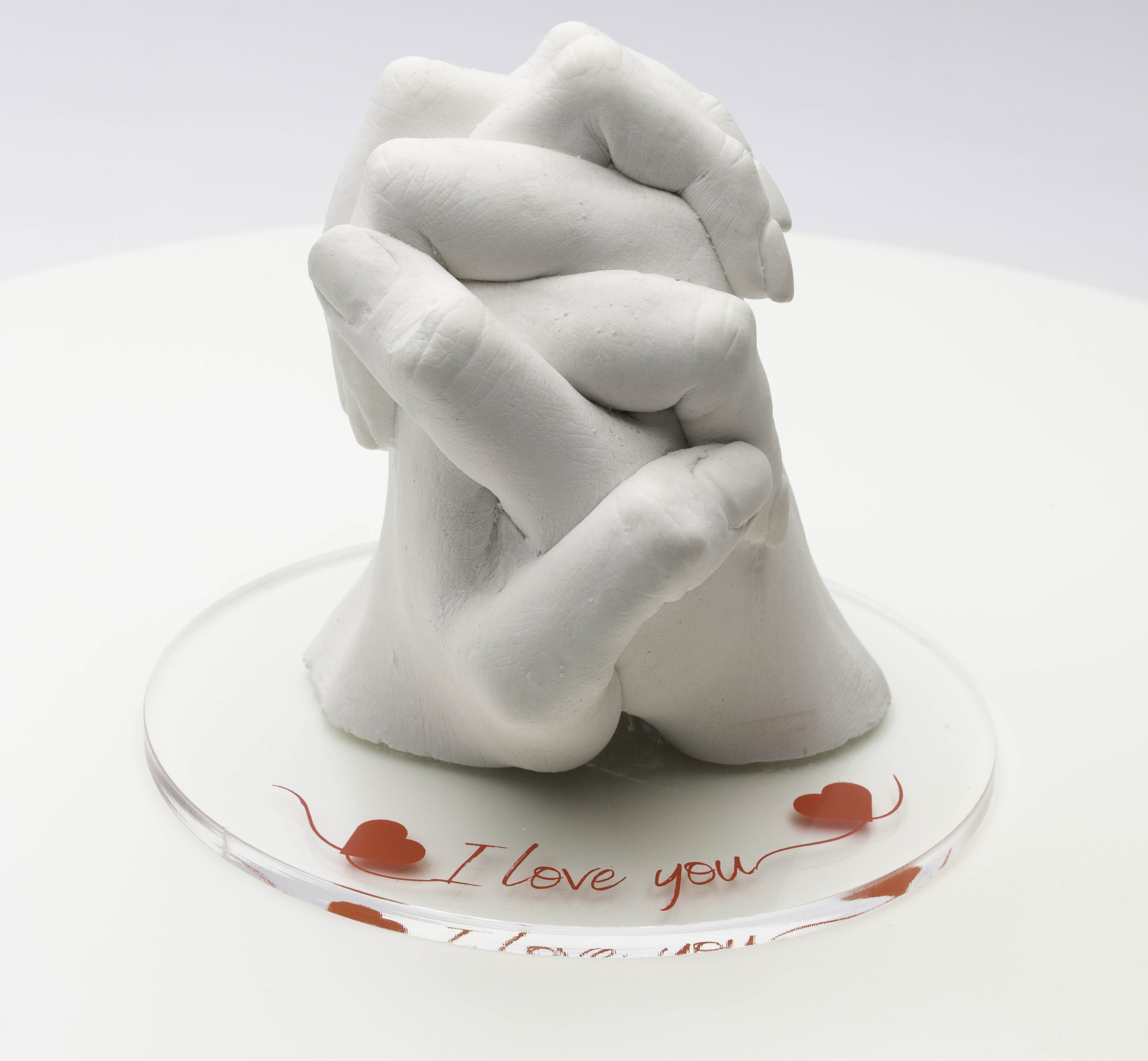 I Love You Hand Casting Kit. Romantic Couple Keepsake with Transparent Pedestal Display Base