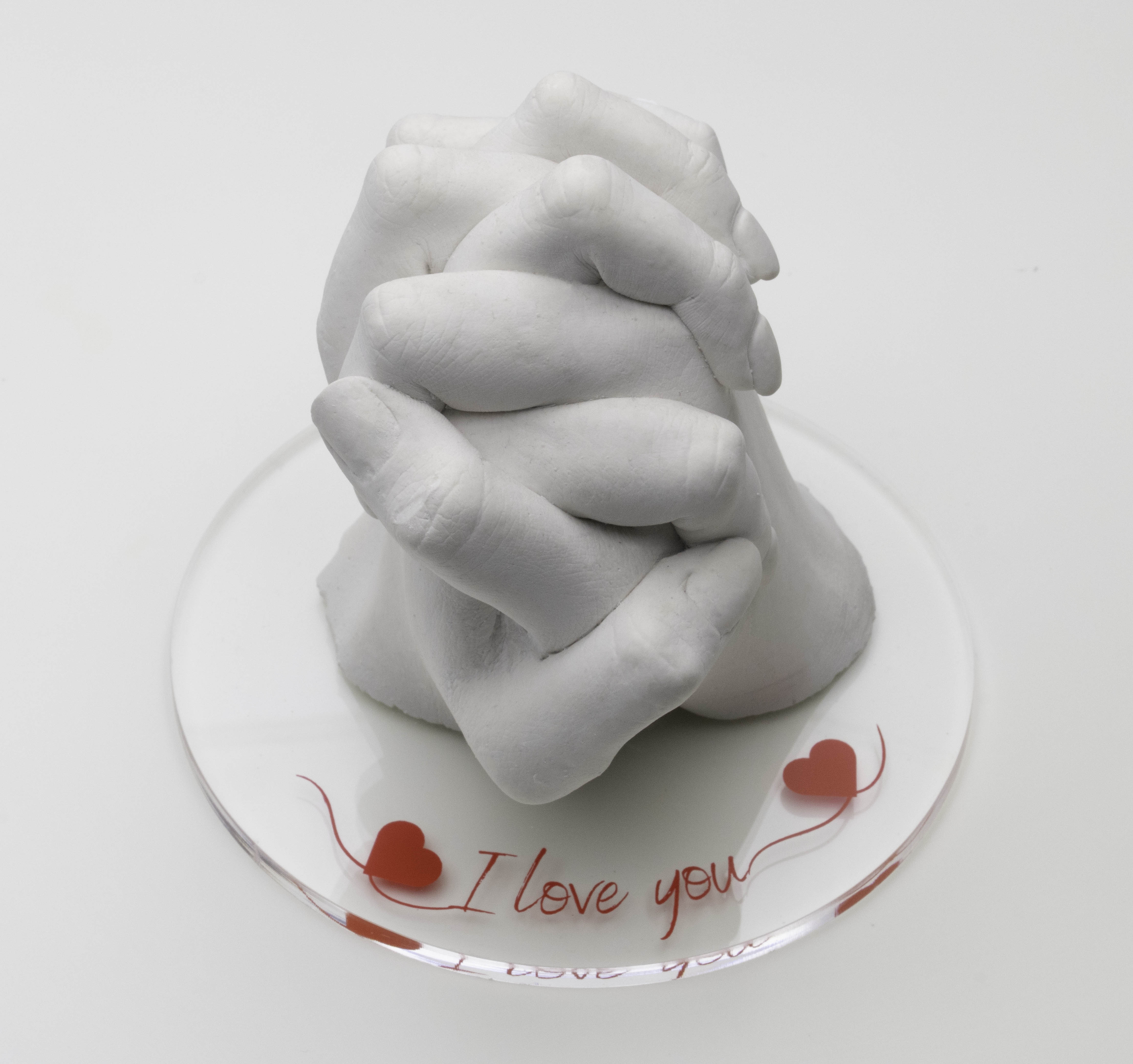 I Love You Hand Casting Kit. Romantic Couple Keepsake with Transparent Pedestal Display Base
