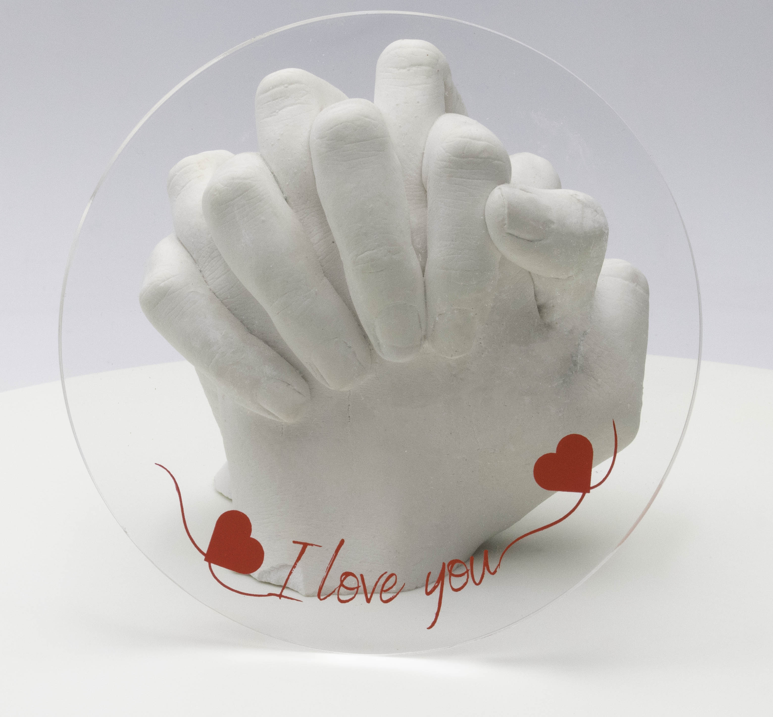 I Love You Hand Casting Kit. Romantic Couple Keepsake with Transparent Pedestal Display Base